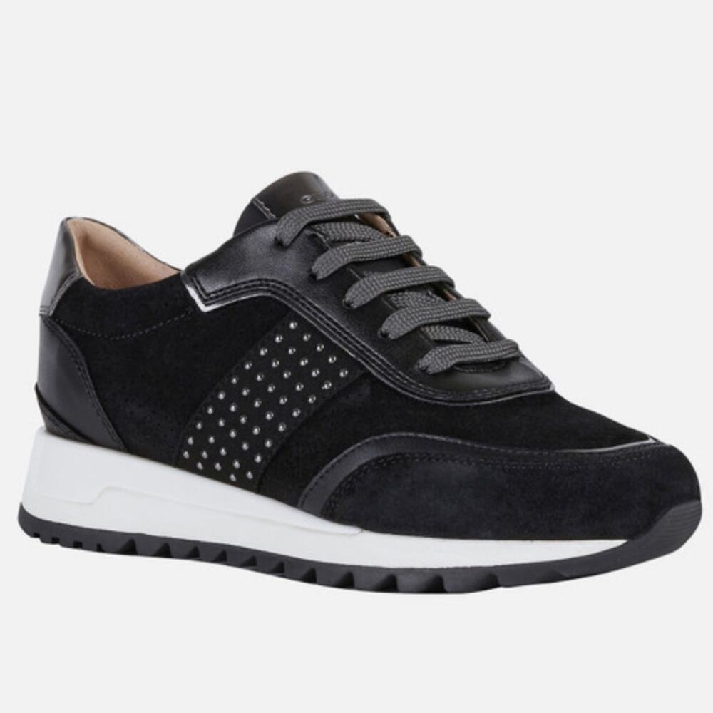 NWOB Geox D Tabelya Women's Sneakers in Black and Gun Metal Grey, Size 8 - Picture 2 of 13